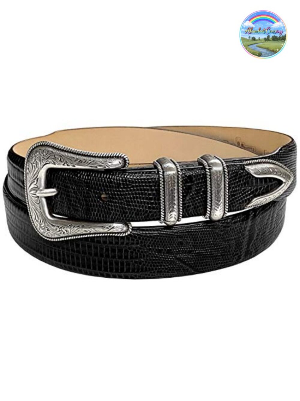 Genuine Full-Grain Cowhide Leather Dress Belt Sterling Silver Plated Buckle
